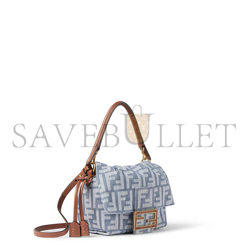 F**di mamma baguette small blue denim-effect ff jacquard mini-bag 8bs105av5wf1sxq (16*13*10cm)